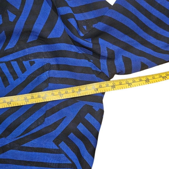 Metaphor Blue Black Stripe Geometric Sheer Long Sleeve Blouse Large NWT - Picture 5 of 7